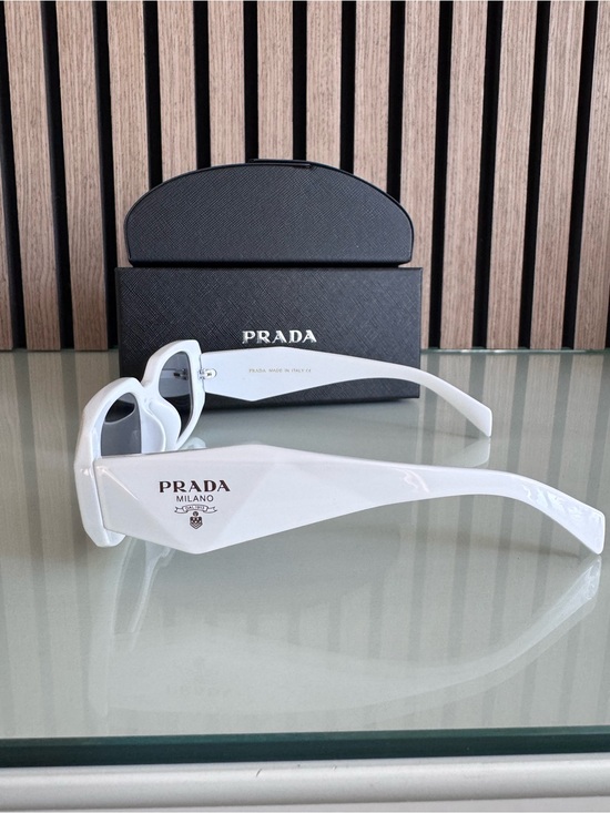 Prada Accessories - Prada White Milano Logo Thick-Arm Sunglasses